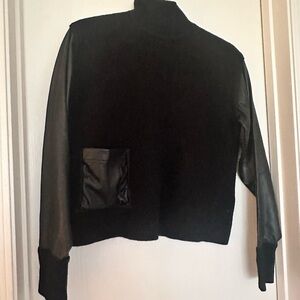 Boss Black Sweater with Leather Sleeves and Pocket